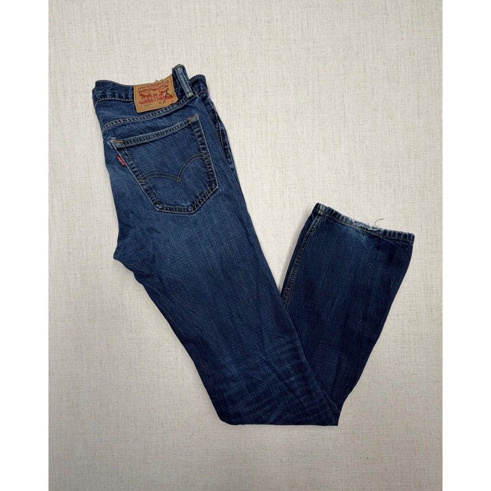 Levis 527 Slim Bootcut Jeans Mens 33x34 Blue Denim Medium Wash Distressed